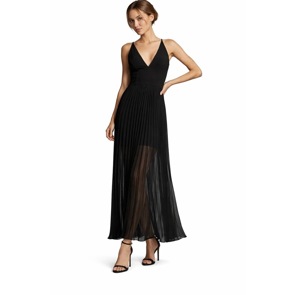 Xscape Maxi Dress Black Pleated Formal‎ Minimalist Elegant Quiet Luxury Size 12